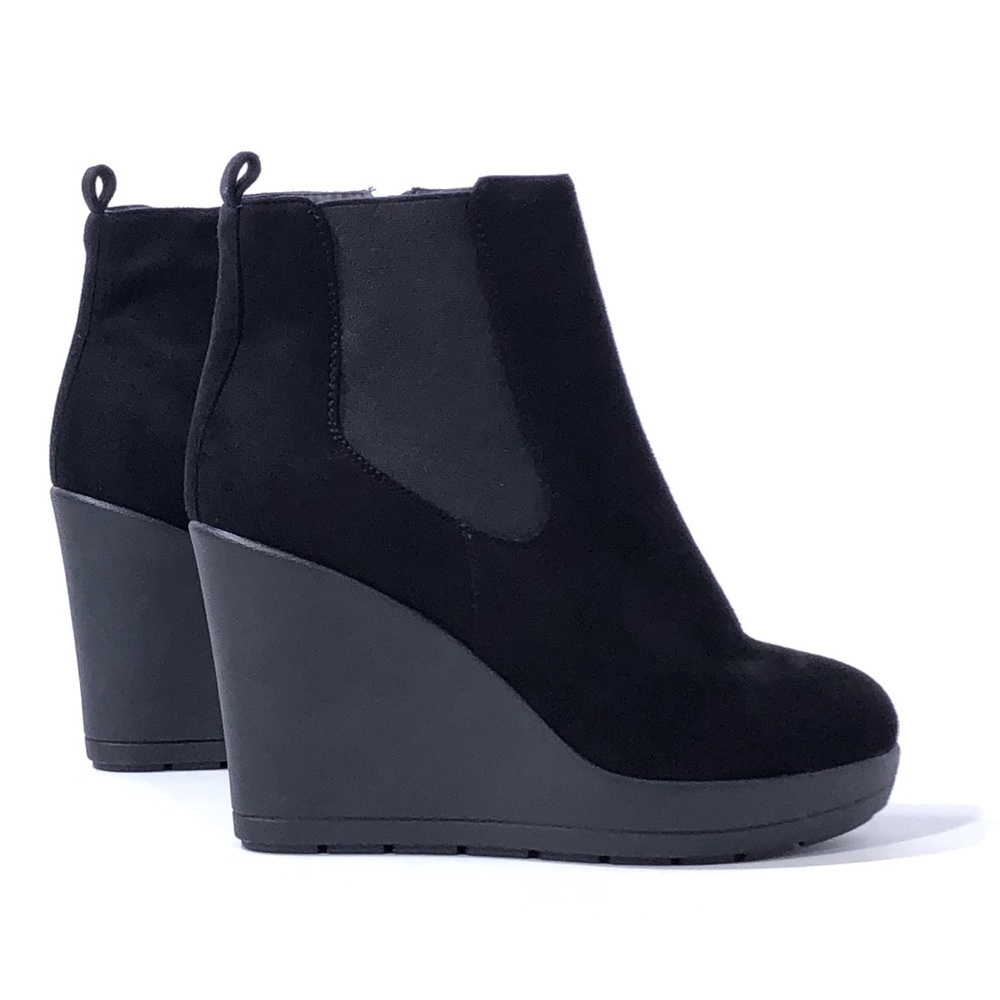 Celebrity NYC Black Faux Suede Platform Wedge Ankle Heel Boots 9